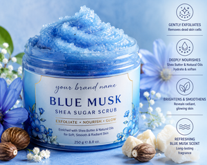 Blue Musk Shea Sugar <b>Body</b> <b>Scrub</b> with Natural Oils OEM Bulk Deep Exfoliation Hydration Skin Revitalizing <b>Body</b> Polish Wholesale - Product Image 3