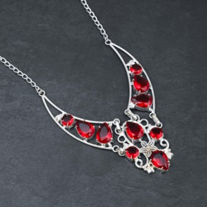 Collier personnalisé fait main en argent sterling avec grenat rouge et perle de culture de culture en forme de poire, 18 pouces, cadeau de luxe pour mariage pour femme - Product Image 3