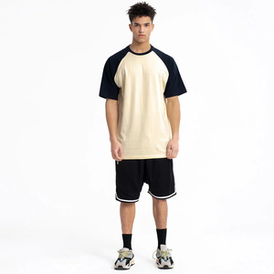 Conjunto de Camiseta y Pantalones Cortos de Manga Raglán para Hombre, de Algodón, Secado Rápido, Color Sólido, Dos Piezas, Estilo Casual, Ropa Urbana de Verano - Product Image 4