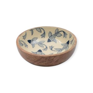 Bol en bois artisanal avec motif émail feuille tropicale pour un look frais et une mise en scène de table élégante - Product Image 5