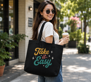 Sac fourre-tout en toile imprimée écologique Take It Easy avec fermeture personnalisée pour les voyages et le shopping, toutes saisons, sac pour femmes - Product Image 4