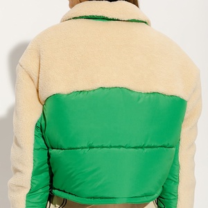 Color Blocked <b>Quilted</b> <b>Jacket</b> Women's Short Style Turn-down Collar Zipper Closure Faux Fur Lining Winter Coat - Product Image 2