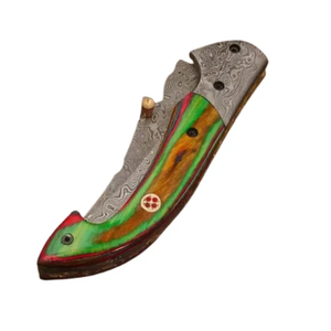 Cuchillo Plegable de Acero de Damasco Hecho a Mano con Punta Caída y Mango de Madera, Grado Industrial OEM para Camping, Senderismo, Caza, EDC (7.5-10.5 Pulgadas) - Product Image 4