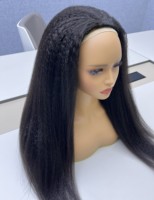 Vente flash Cheveux vierges bruts Haute densité Ligne de cheveux invisible 4C Afro Kinky Coily Bouclés Birmanes Perruque demi-tête sans colle 3 en 1