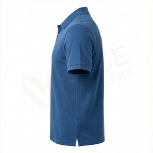Polo en coton bleu pour homme avec imprimé géométrique, manches courtes, décontracté, respirant, tissu Oxford, logo sur le devant - Product Image 3