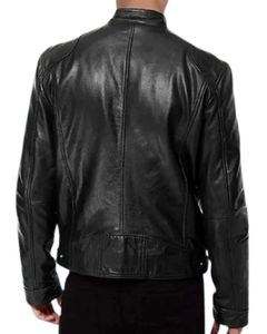 Chaqueta de Motociclista para Hombre, Diseño Clásico con Letra Bordada, Cuero Genuino, Corte Ajustado, Color Marrón - Product Image 2