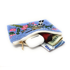 Monedero con Cuentas y Bordado de Pájaro, Bolsa Decorativa Floral, Bolso de Mano con Lentejuelas Azules, Cierre de Cremallera, Forro de Algodón Rectangular, Gran Capacidad - Product Image 3