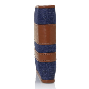 Men's Denim <b>Wallet</b> Striped <b>Brown</b> Leather Trim Fold Closure Multi-Card Holder Preppy Style Daily Use Short <b>Wallet</b> - Product Image 6
