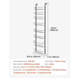 Organizzatore da appendere sopra la porta a 9 livelli in acciaio resistente, salvaspazio, regolabile per dispensa e parete - Product Image 6
