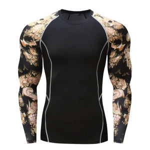 T-shirt de compression à manches longues pour homme, imprimé crâne noir, séchage rapide, haut de sport pour adultes - Product Image 1