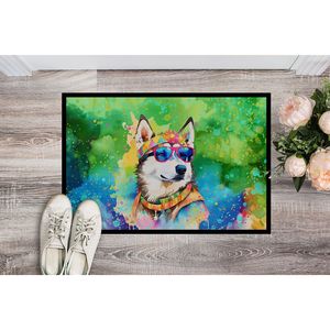 Siberian Husky Hippie Dawg Doormat Non Slip Washable Low Pile 24H X 36W <b>Indoor</b> Outdoor Front <b>Door</b> <b>Mat</b> for Entryway - Product Image 2