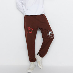 Pantalon de jogging pour homme marron, imprimé 'New York Gang', style Hip Hop, coupe droite, tissé foncé, taille élastique, décontracté, coupe ample, poids moyen, automne - Product Image 4