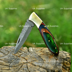 UA Supplies Lock <b>Back</b> New Design Handmade Damascus Steel Camping Folding Knife <b>Drop</b> Point Straight Industrial Grade Wood Handle - Product Image 4