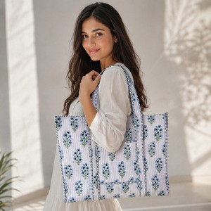 Bolso de mano bohemio de algodón bordado con estampado floral, bolso de hombro para compras de verano para mujer - Product Image 1