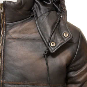 OEM ODM Service Men's Full Sleeve Leather <b>Jacket</b> with Canvas Fabric Front Logo Winter Adult - Product Image 6