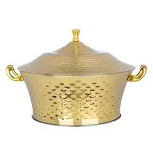 Stainless Steel Serving <b>Pan</b> <b>with</b> Hammered Dome <b>Lid</b> Elegant Roti Box Chapati Keeper Sweet Platter Luxury Tableware Casserole - Product Image 3