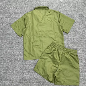 Custom Olive Green Nylon Shirt Shorts Set Mens Utility Streetwear Matching Outfit OEM Hoodies Private Label Supplier - Product Image 2