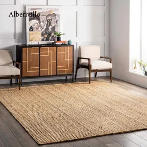 새로운 현대 방 장식 황마 꼰 카펫 사용자 정의 디자인 바닥 깔개 인도에서 수 놓은 홈 섬유