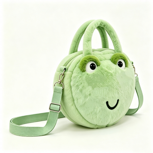 Bolso de peluche de rana verde menta personalizado, bolso de peluche con cara de rana bordada, bolso de peluche con cara de rana verde menta con correa ajustable - Product Image 1