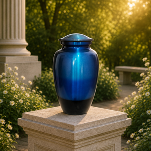 Metallic Blue Cremation Urn for Human Ashes | Adult <b>Memorial</b> <b>Keepsake</b> | Funeral Burial Vessel with Secure Lid | Elegant - Product Image 4