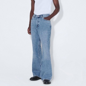Jean en denim coupe droite ample pour homme, en coton délavé de qualité supérieure, extensible et respirant, style décontracté hip-hop, fournisseur en gros - Product Image 2