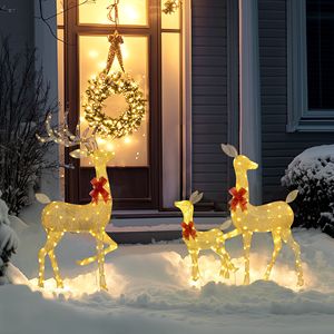 3-Piece Lighted <b>Reindeer</b> Christmas Decorations LED Gold <b>Outdoor</b> Deer Family Set - Product Image 2