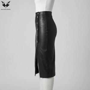 Classy Black Leather <b>Skirts</b> & Trousers, High Waist Side Button Up <b>Split</b> Pencil <b>Skirt</b> Professional Slim Fit Women Leather <b>Skirts</b> - Product Image 2