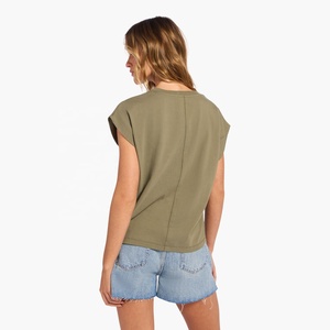 Camiseta de Moda para Mujer, Cuello Redondo, Manga Corta, Color Sólido, Corte Holgado, Verano, 100% Algodón, Uso Diario, Informal, Básica - Product Image 2