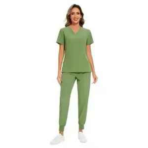 Ensemble d'uniformes d'hôpital unisexe en satin de coton léger, blouses d'infirmière personnalisées avec poches, tissu jersey élégant, vente chaude - Product Image 5