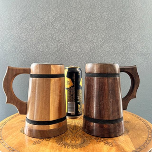 Mug à bière de luxe style bois, simulation de baril en bois, mug à bière à double paroi avec poignée par crescent crafts - Product Image 2