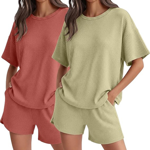 <b>Women</b> <b>2</b> <b>Piece</b> Knitted Shorts Set O-Neck Short Sleeve Loose Fit Solid Color Casual Spring Summer <b>Outfit</b> - Product Image 6