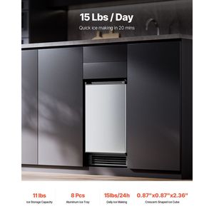 Macchina per il ghiaccio elettrica da incasso 15 libbre/giorno in acciaio inossidabile, design sottobanco con porta reversibile, produzione ghiaccio a cubetti - Product Image 2