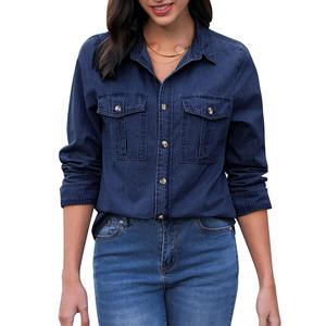 Blusa Holgada de Mezclilla Tejida Estilo Coreano para Mujer, Camisa Vintage de Un Solo Pecho con Lazo Bordado, Top Azul Informal para Primavera y Otoño - Product Image 1