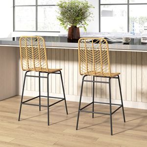 Set di 2 Eleganti e Resistenti Sgabelli da Bancone in Rattan con Struttura in Acciaio e Poggiapiedi, Arredamento per Cucina - Product Image 2