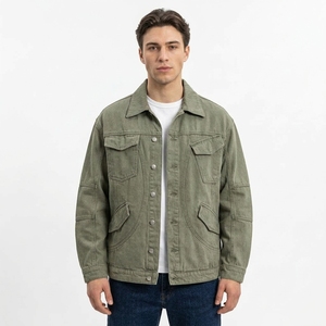 Front Metal Zip Denim <b>Jacket</b> <b>Men</b> <b>Light</b> Blue Washed Cotton Drop Shoulder Heated Warm Durable Winter Heavy <b>Jackets</b> - Product Image 3