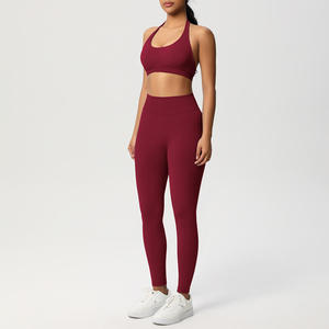 Wholesale Seamless Plus Size High for Solid Front Logo Sports Bra Comfort Lifting Leggings Two Piece Set Women - Product Image 2