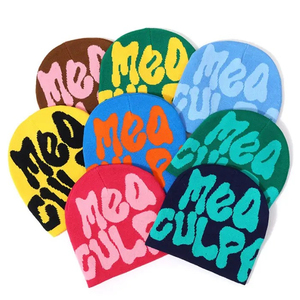 Bonnet tricoté jacquard 100 % acrylique personnalisé avec logo brodé plat – Bonnet tricoté pour l'hiver - Product Image 1