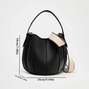 <b>Patchwork</b> Pu Bucket <b>Bag</b> Women Stitch Detail Drawstring Tote Crossbody Handbag - Product Image 5