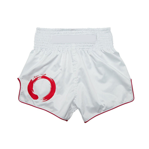 Pantalones Cortos de Boxeo Blancos con Logotipo Circular Rojo Estampado en la Parte Delantera, Unisex, de Secado Rápido, para Artes Marciales, Talla Adulto, Corte Regular - Product Image 1