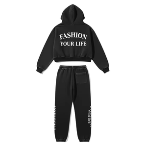 Conjunto Deportivo para Hombre, Negro, con Capucha, de Poliéster/Algodón, Manga Corta, Elástico en Cuatro Direcciones, Ligero, Cintura Elástica, Bolsillos Laterales, OEM - Product Image 2