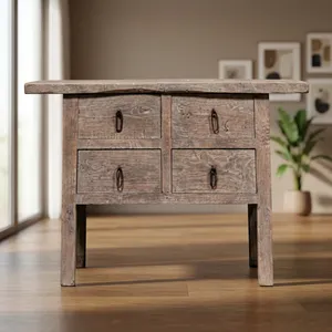 Mueble de Salón Rústico de Madera Maciza con 4 Cajones, Acabado Antiguo, Mueble de Almacenamiento para Decoración del Hogar - Product Image 4