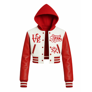 Blouson universitaire 'Love Sweet Heart' Skull Splash, coupe classique, rouge et blanc, à capuche, imperméable, avec logo frontal, pour le streetwear - Product Image 2