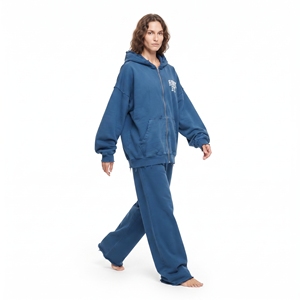 Ensemble streetwear oversize deux pièces pour femme : sweat à capuche délavé et pantalon jogger évasé à jambe large – Fabrication en gros - Product Image 3