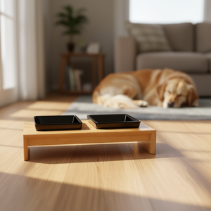 Juego de comederos de cerámica y madera, 2 x 0.4 L, negros, para perros y gatos - Product Image 3