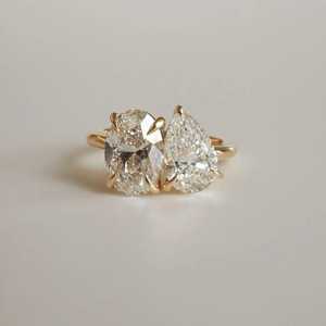 Pear & Oval Moissanite 925 Sterling Silver <b>Ring</b>, Yellow Gold plated <b>Statement</b> <b>Ring</b> - Product Image 1