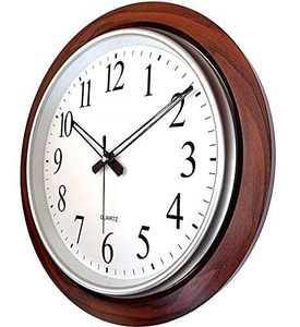 <b>Wooden</b> <b>Wall</b> <b>Clock</b>, 12 Inch, Round, Brown, Battery Powered, Vintage Style, for Home & Office Decor - Product Image 1