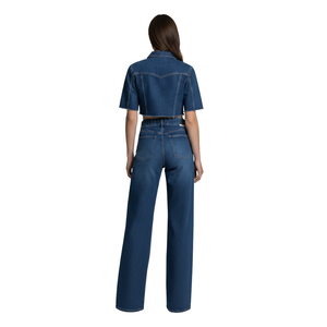 Conjunto de Jeans de Cintura Alta para Mujer, Corte Recto, Transpirables, Color Azul Denim, Ajuste Regular, Pantalones Largos con Bolsillos para Uso Casual de Verano - Product Image 2