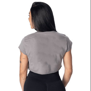 Ladies Round Neck 180 Gsm Lightweight Short Sleeve <b>Padded</b> Gym Activewear Crop T-<b>Shirt</b> Casual Blank Yoga Wear Crop Top - Product Image 6