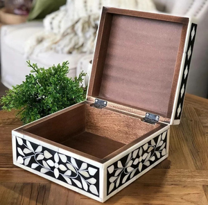 Luxury Handmade Bone Inlay Jewelry <b>Box</b> with <b>Floral</b> Design Wooden Storage Organizer for Rings Earrings Necklace Gift <b>Box</b> - Product Image 4
