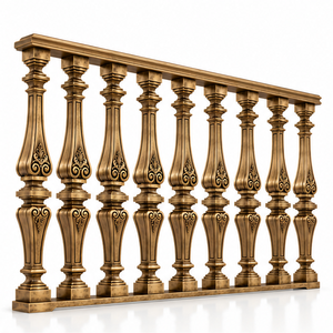 Rampe d'escalier vintage en métal doré avec balustres coniques ornementaux pour intérieurs d'historique de première qualité - Product Image 1